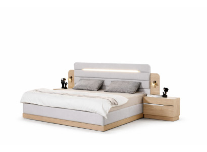 Weiße Schlafzimmer Garnitur Designer Polsterbett LED Beleuchtung 3tlg