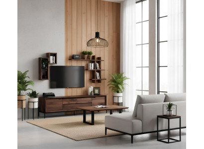 TV Board Couchtisch Wohnzimmer Stil modern Farbe braun neu Holz geräumig