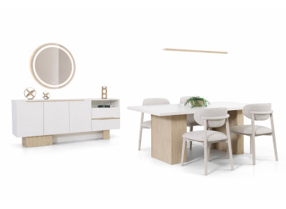Weiße Esszimmergarnitur Stilvoller Esstisch Edler Sideboard 4x Stühle