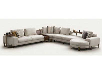 Wohnlandschaft U-Form Stoff Beige Modern Funktional Mini-Tische
