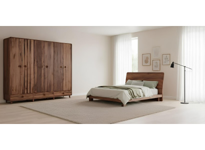 Bett Kleiderschrank Schlafzimmer Stil modern Farbe braun neu Holz