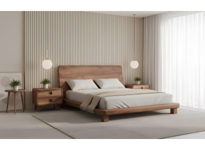 Bett 2x Nachttisch Schlafzimmer Stil modern Farbe braun neu Holz bequem