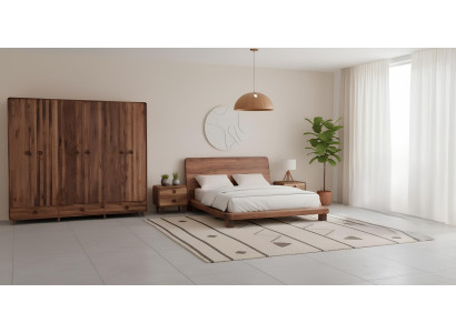 Bett 2x Nachttisch Kleiderschrank Schlafzimmer Stil modern Farbe braun