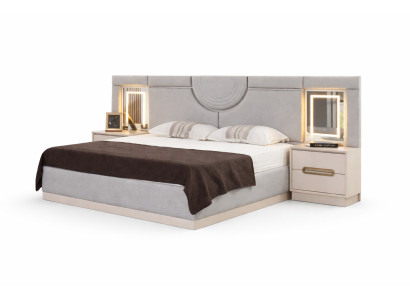 Schickes Beiges Schlafzimmer Bett 2x Holz Nachttische 3tlg Set