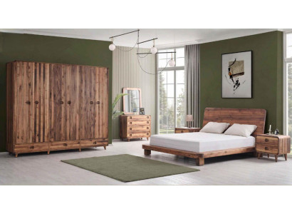Bett Kleiderschrank Schminktisch 2x Nachttisch Stil modern Farbe braun