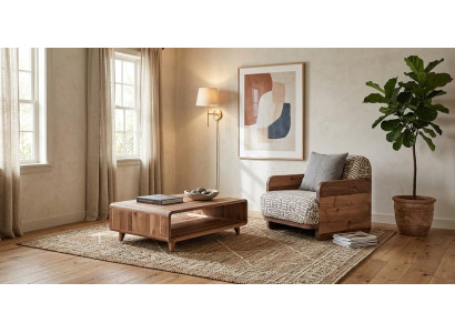 Sessel Coffetisch Wohnzimmer Stil modern Farbe braun neu bequem weich