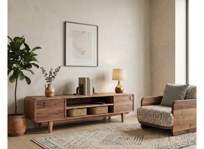 Sessel TV Board Wohnzimmer Stil modern Farbe braun neu Holz bequem