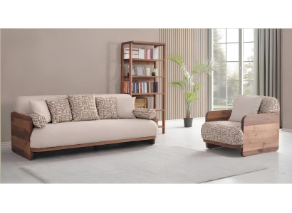 3 Sitzer Sofa Sessel Wohnzimmer Stil modern Farbe braun neu Holz bequem