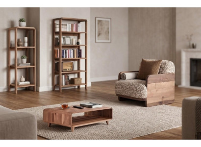 Sessel Coffetisch 2x Buecherregal Wohnzimmer Stil modern Farbe braun neu