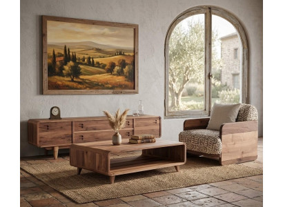 Sessel Coffetisch TV Board Wohnzimmer Stil modern Farbe braun neu Holz