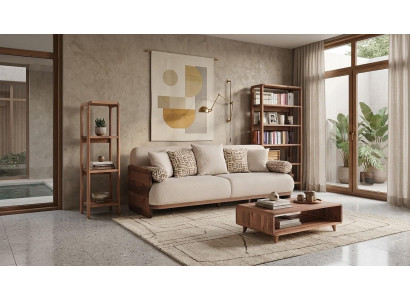 3 Sitzer Sofa Coffetisch 2x Buecherregal Stil modern Farbe braun neu