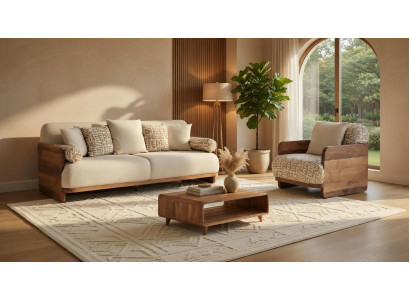 3 Sitzer Sofa Sessel Coffetisch Wohnzimmer Stil modern Farbe braun