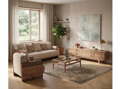 3 Sitzer Sofa Sessel TV Board Wohnzimmer Stil modern Farbe braun neu