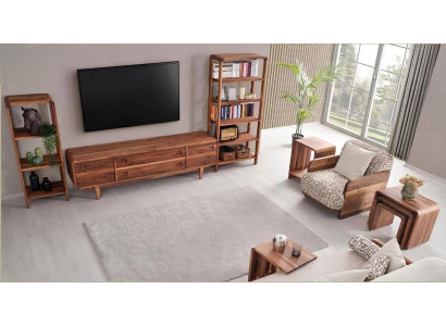 Sessel 3x Couchtisch TV Board 2x Buecherregal Stil modern Farbe braun