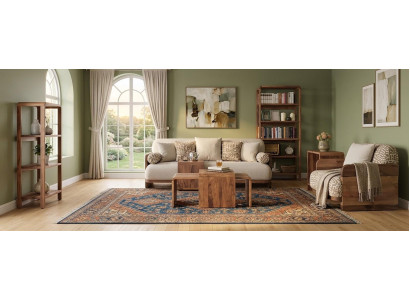 3 Sitzer Sofa Sessel 2x Buecherregal 3x Couchtisch Stil modern braun