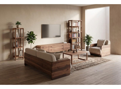 3 Sitzer Sofa Sessel 2x Buecherregal TV Board Stil modern Farbe braun
