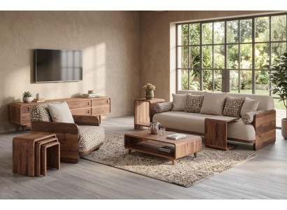 3 Sitzer Sofa Sessel Coffetisch TV Board Stil modern Farbe braun neu
