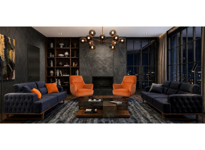 Polstergarnitur 4Sitzer 3Sitzer sofa Sessel Modern Kissen Dunkelblau