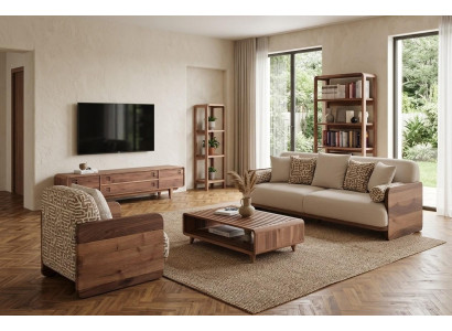 3 Sitzer Sofa Sessel Coffetisch TV Board 2x Buecherregal modern braun