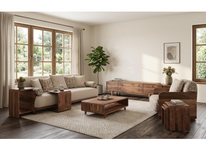 3 Sitzer Sofa Sessel 3x Couchtisch TV Board Coffetisch modern braun