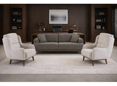 3 Sitzer Sofa 2x Sessel Wohnzimmer Stil modern Farbe braun bequem neu