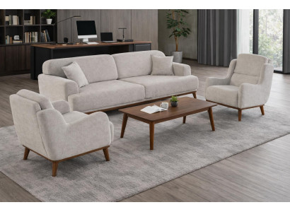 2x 3 Sitzer Sofa Sessel Wohnzimmer Stil modern Farbe beige neu bequem