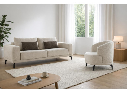 3 Sitzer Sofa Sessel Wohnzimmer Stil modern Farbe beige neu weich bequem