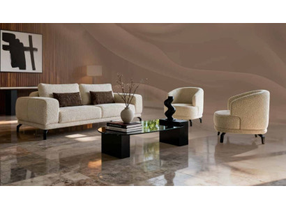3 Sitzer Sofa 2x Sessel Wohnzimmer Stil:modern Farbe beige neu weich