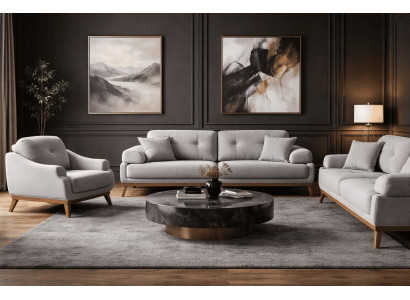 2x 3 Sitzer Sofa Sessel Wohnzimmer Stil modern Farbe grau neu weich
