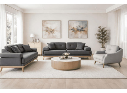 2x 3 Sitzer Sofa Sessel Wohnzimmer Stil modern Farbe grau komfortabel
