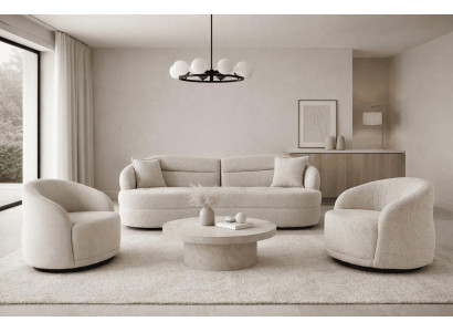 3 Sitzer Sofa 2x Sessel Wohnzimmer Stil modern Farbe beige neu weich