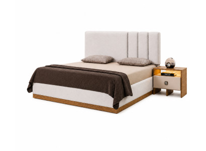 Beige Schlafzimmer Garnitur Designer Polsterbett 2x Edle Nachttische