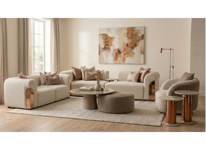 Luxuriöses beiges Wohnzimmer-Set 3-Sitzer-Sofa 2-Sitzer-Sofa Sessel Couchtisch