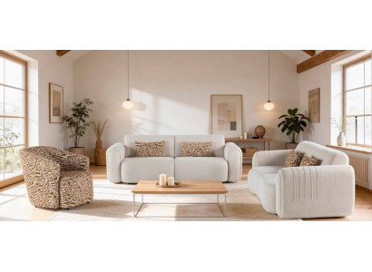2x 3 Sitzer Sofa Sessel Wohnzimmer Stil modern Farbe beige neu bequem