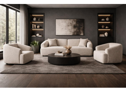 3 Sitzer Sofa 2x Sessel Wohnzimmer Stil modern Farbe beige neu bequem