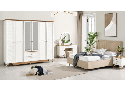 Schlafzimmer-Set mit Bett, 2 Nachttischen, Kleiderschrank und Kommode