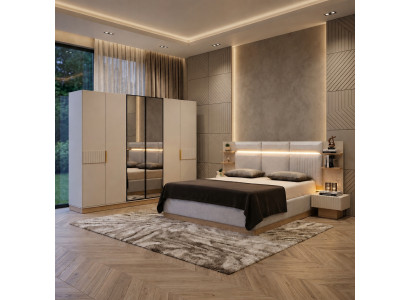 Schlafzimmer Set Bett Nachttische Kleiderschrank stilvolle Möbel