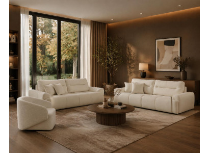 2x 3 Sitzer Sofa Sessel Wohnzimmer Stil modern Farbe weiß Praktisch
