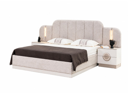 Moderne Beige Schlafzimmer Garnitur Designer Doppelbett 2x Nachttische