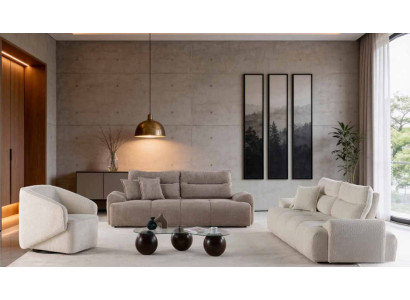 2x 3 Sitzer Sofa Sessel Wohnzimmer Stil modern Farbe Weiß Grau Neu