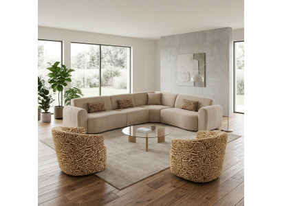 Ecksofa 2x Sessel Wohnzimmer Stil modern Farbe beige neu bequem praktisch