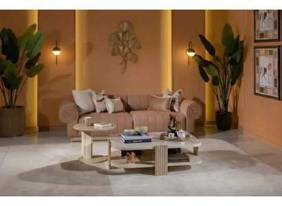 Modernes Wohnzimmer-Set braunes 3-Sitzer-Sofa Couchtisch Beistelltisch