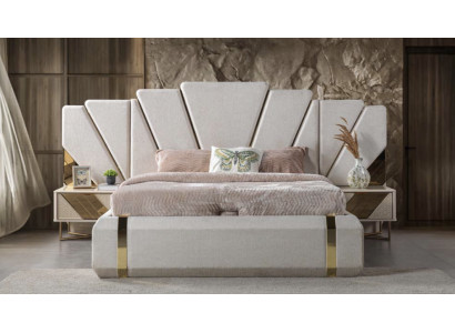 Modernes Doppelbett. Nachttisch aus Holz Schlafzimmer Set Möbel