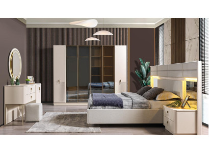 Bett 2x Nachttisch Kleiderschrank Kommode Stil modern Farbe weiß neu