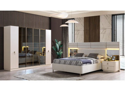 Bett 2x Nachttisch Kleiderschrank Schlafzimmer Stil modern Farbe weiß neu