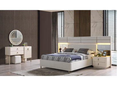 Bett 2x Nachttisch Kommode Schlafzimmer Stil modern Farbe weiß praktisch