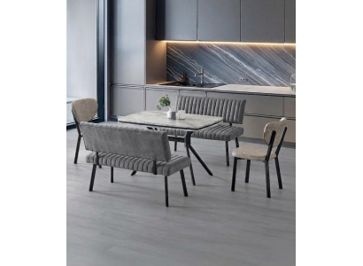 Esszimmer-Set Esstisch 2x Stuhl 2x Bank Marmor Grau Komfortabel