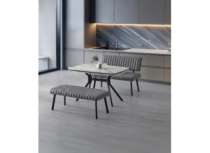 Esszimmer-Set Esstisch Bank Sitzbank Marmor Grau Bequem Modern