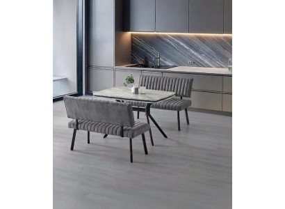 Esszimmer-Set Esstisch 2x Bank Marmor Stilvoll Grau Bequem Modern