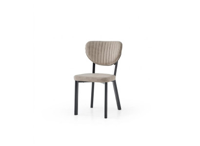 Stuhl Beige Bequem Weich Stoff Metall Schwarze Elemente Modern
